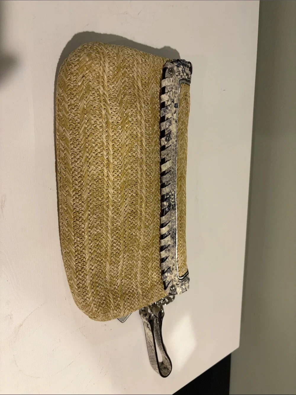 Coach Natural Straw Clutch with Silver-Tone Trim